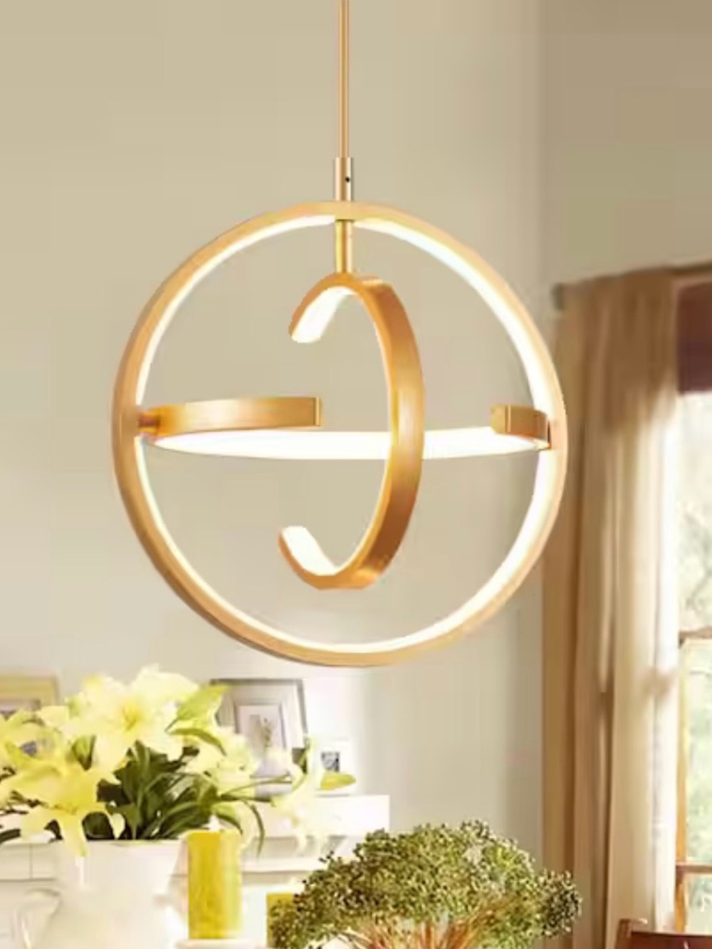 Modern 3-Light LED Pendant Gold Chandelier Dimmable Globe Hanging Dining Light